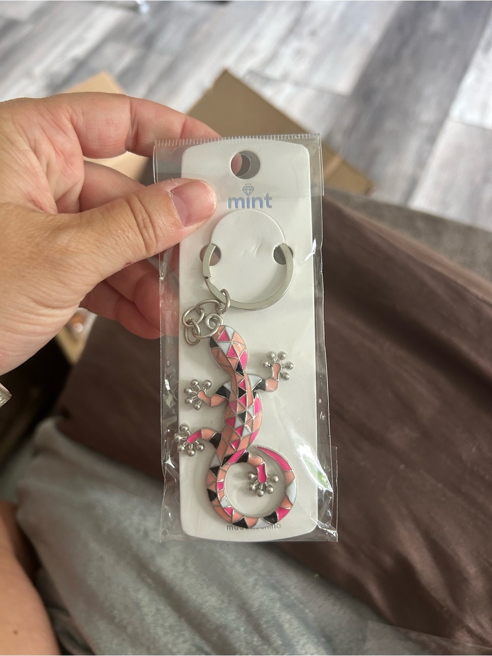 4/$50 Mint Pink Geometric Mosaic Gecko Keychain